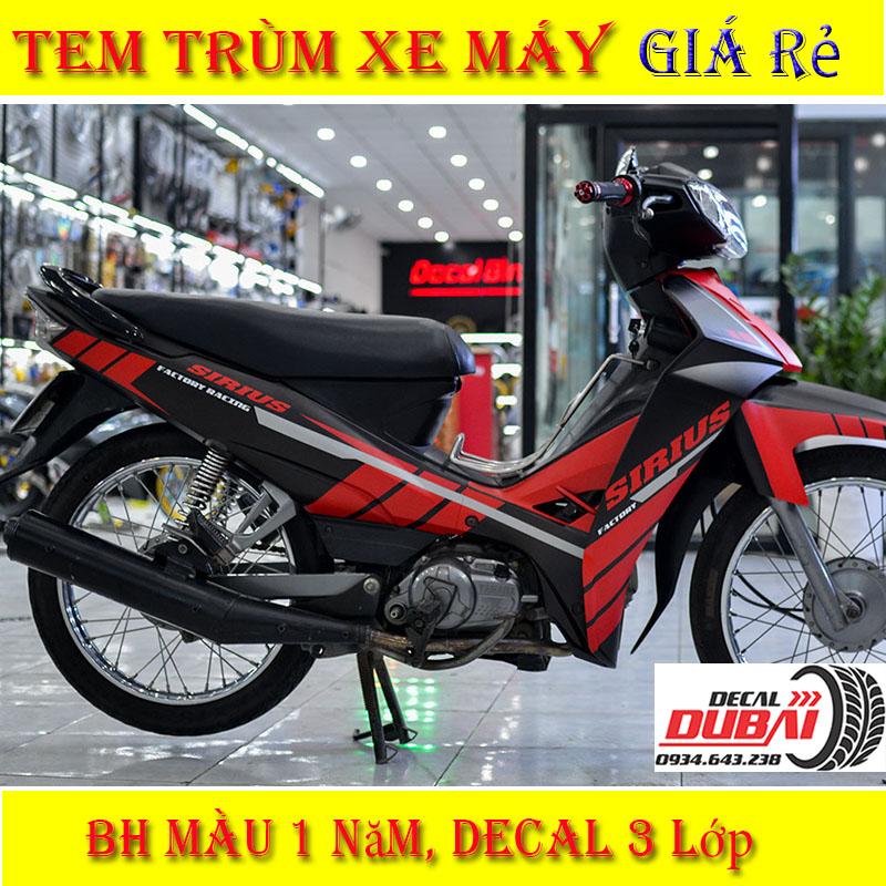 Tem Trùm Xe Sirius Đen Nhám Đỏ Mẫu Mới