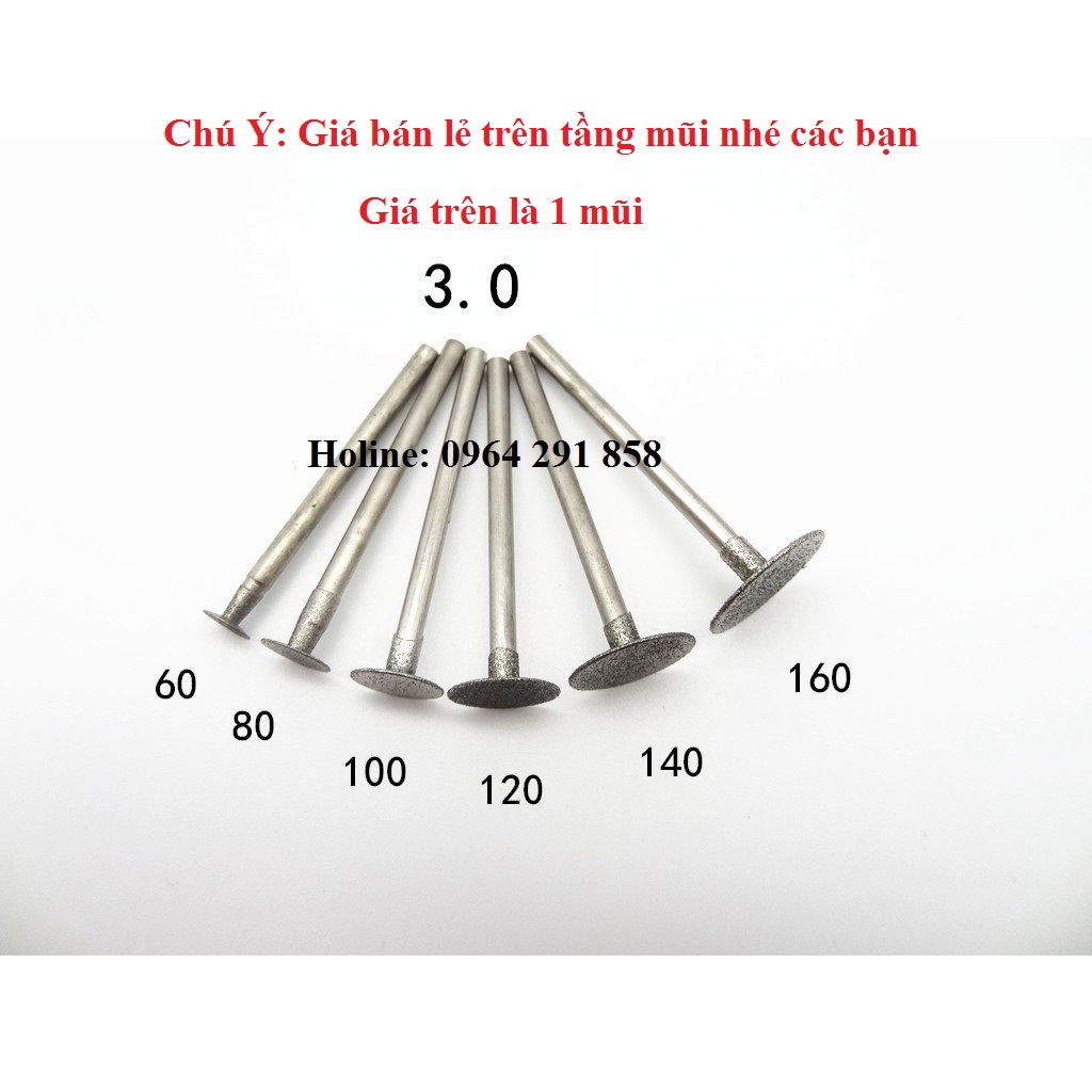 mũi điêu khắc đá, mũi khắc ngọc - mũi kim cương hình T - mũi khắc chữ T cán 3mm (giá bán lẻ 1 mũi)