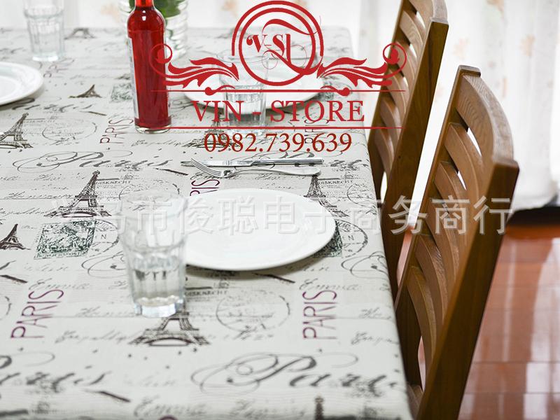 140X220cm KB014 Khăn trải bàn Báo Paris Vinstore Homedecor khăn trải bàn đẹp khăn ăn khăn bàn tablecolths tableware flower canvas vintage tea dining table cafe fabric linen cotton