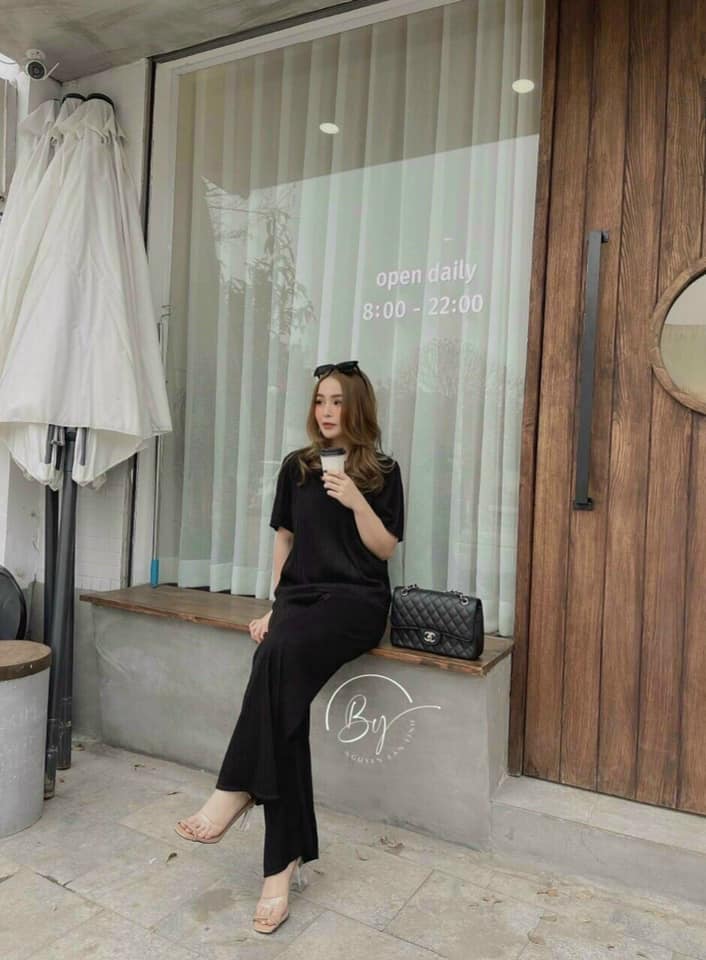 Set lụa dập ly quần ống rộng