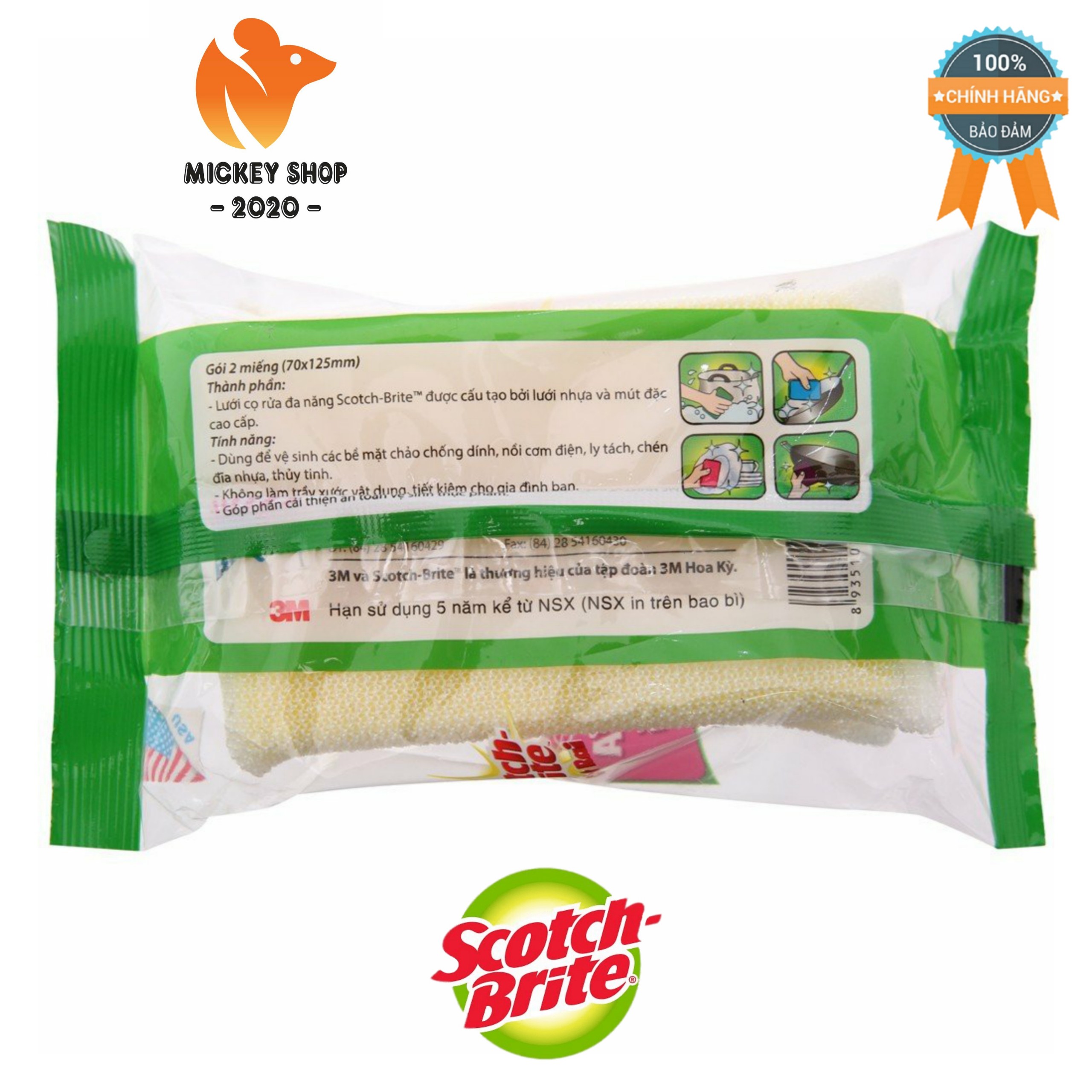 [ BỀN & TỐT ] Lưới cọ rửa đa năng tiện dụng Scotch Brite 3M (Gói 2 miếng)