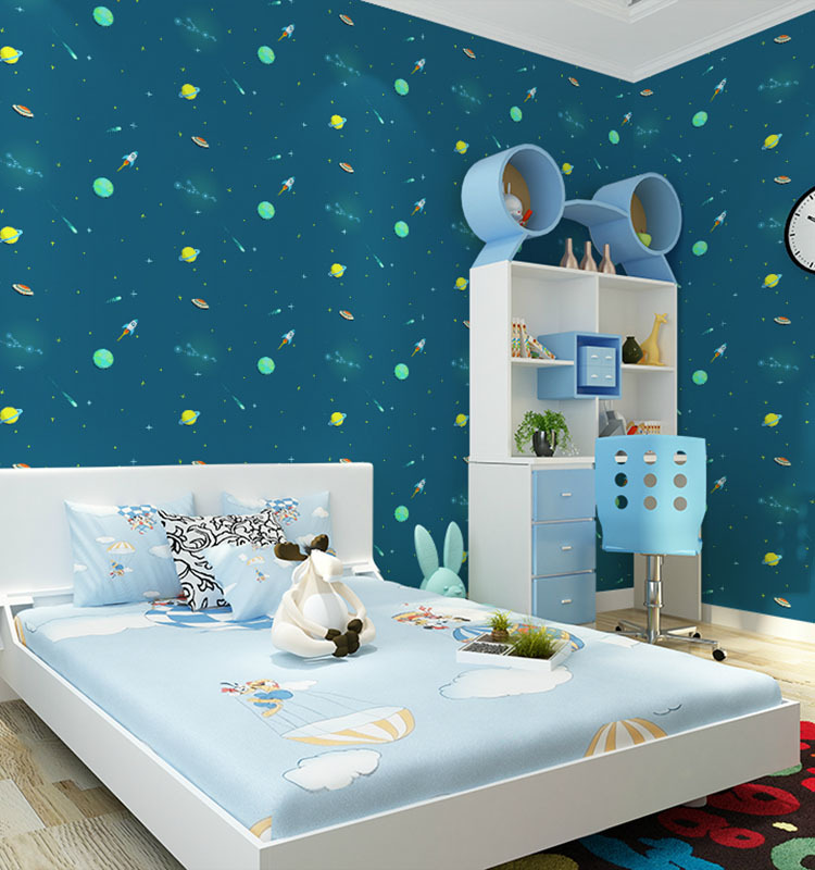 Cuộn 5M decal giấy dán tường (có sẵn keo) - vũ trụ xanh