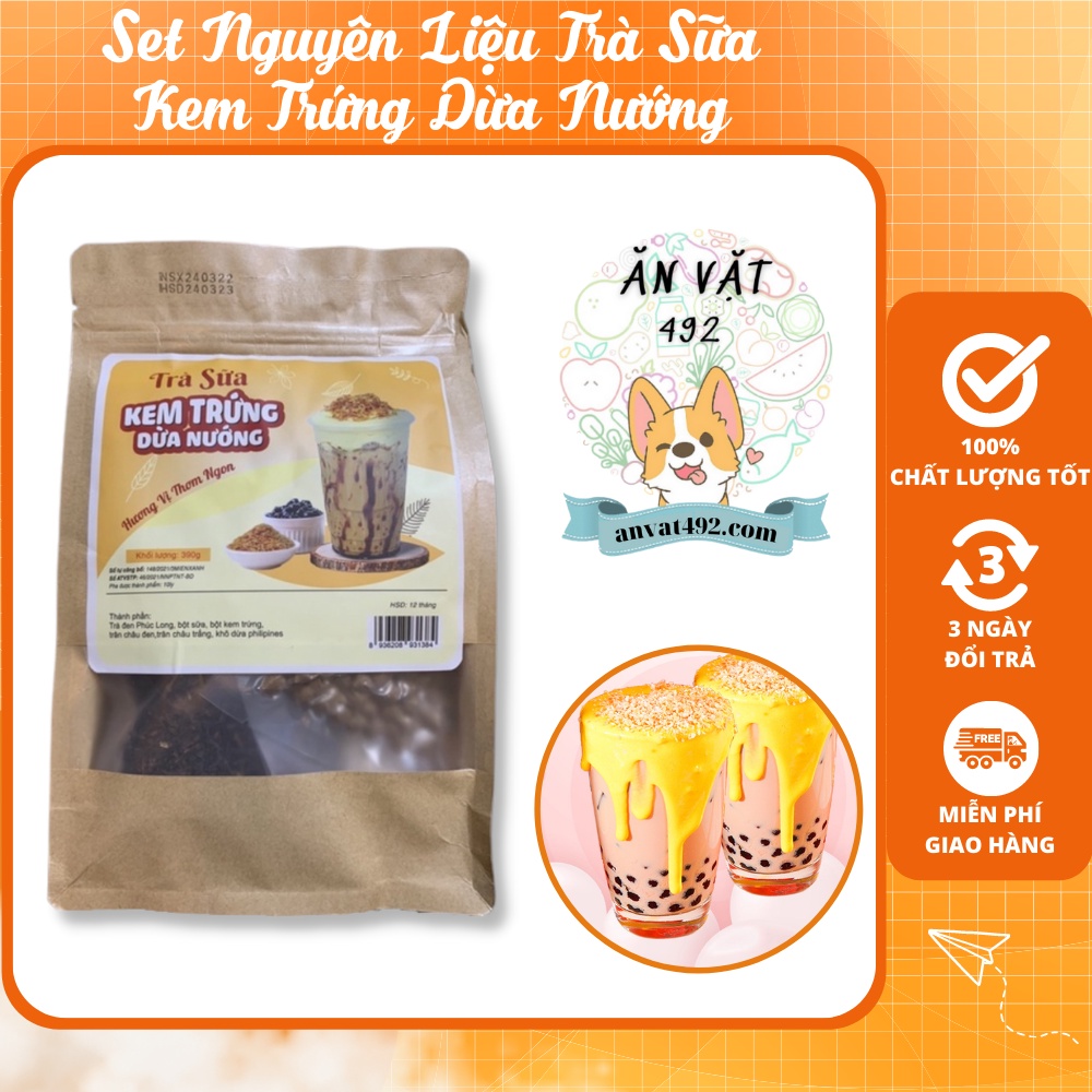 Set nguyên liệu trà sữa kem trứng dừa nướng 390g - ăn vặt 492