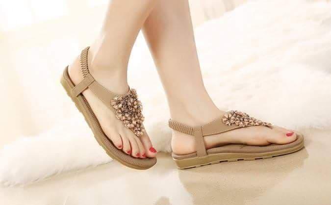 [HCM]Sandal đế bệt quai chéo đính hoa