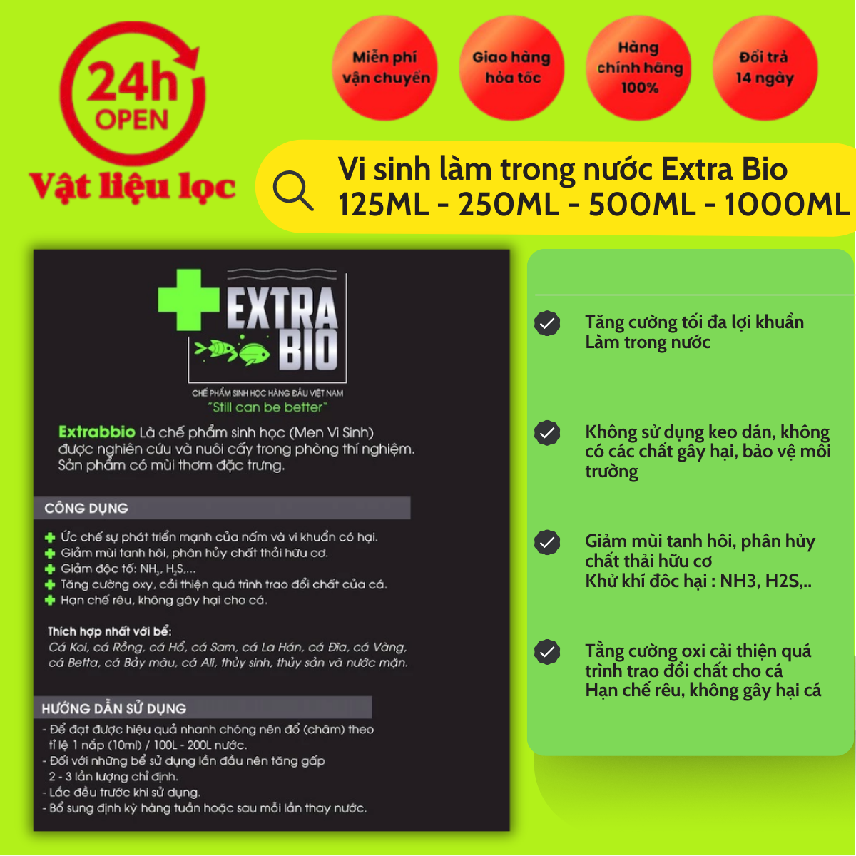 Men Vi Sinh Extra Bio làm trong nước bể cá - ExtraBio cao cấp cho cá cảnh