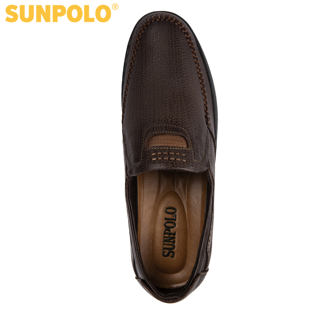 Giày mọi nam da bò SUNPOLO LS2098 (Nâu) Phiên bản mới cải tiến đế giày