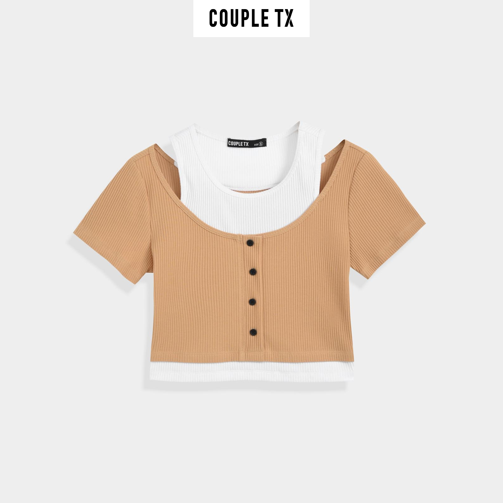 Áo Thun Nữ COUPLE TX - Áo Nữ Kiểu Đẹp Vải Gân Kiểu Phối 2 Layer WTS 2255
