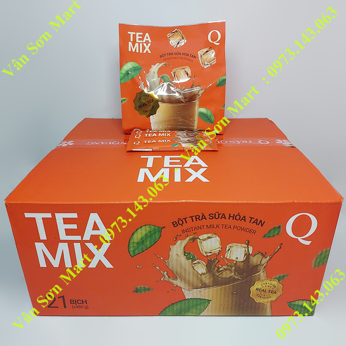 03 bịch Trà sữa Tea mix Trần Quang bịch 480g (24 gói dài nhỏ x 20g)