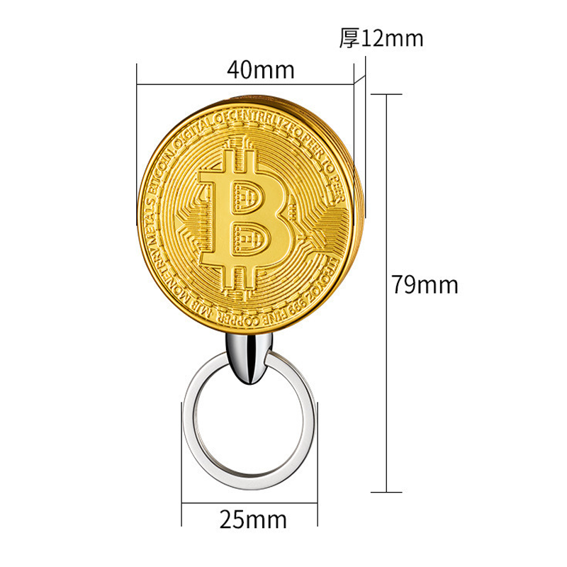 Hột quẹt bật lửa móc khóa đồng Bitcoin kim loại - xài gas