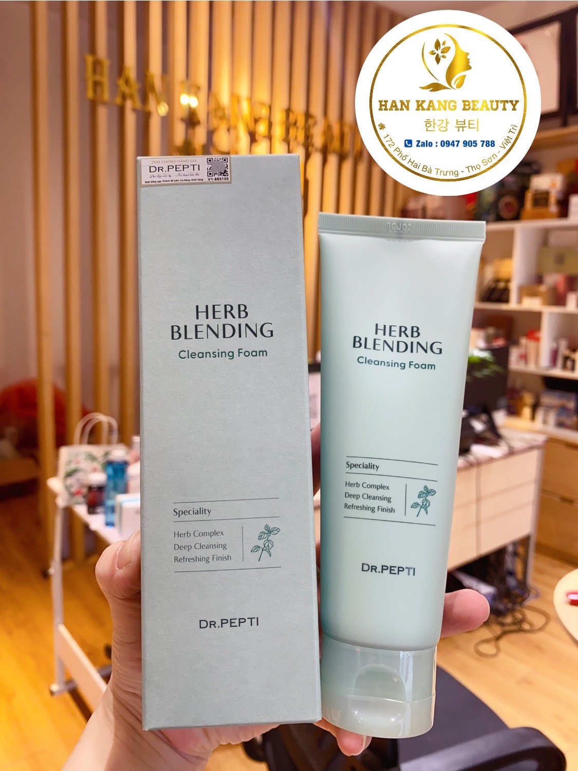 Sữa rửa mặt thảo dược cho da dầu mụn, dưỡng ẩm, sáng da Dr.Pepti Herb Blending Cleansing Foam