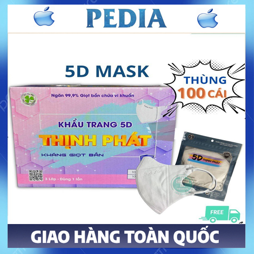Thùng 100 chiếc ( 10 túi ) khẩu trang 5d Thịnh Phát 3 lớp kháng khuẩn
