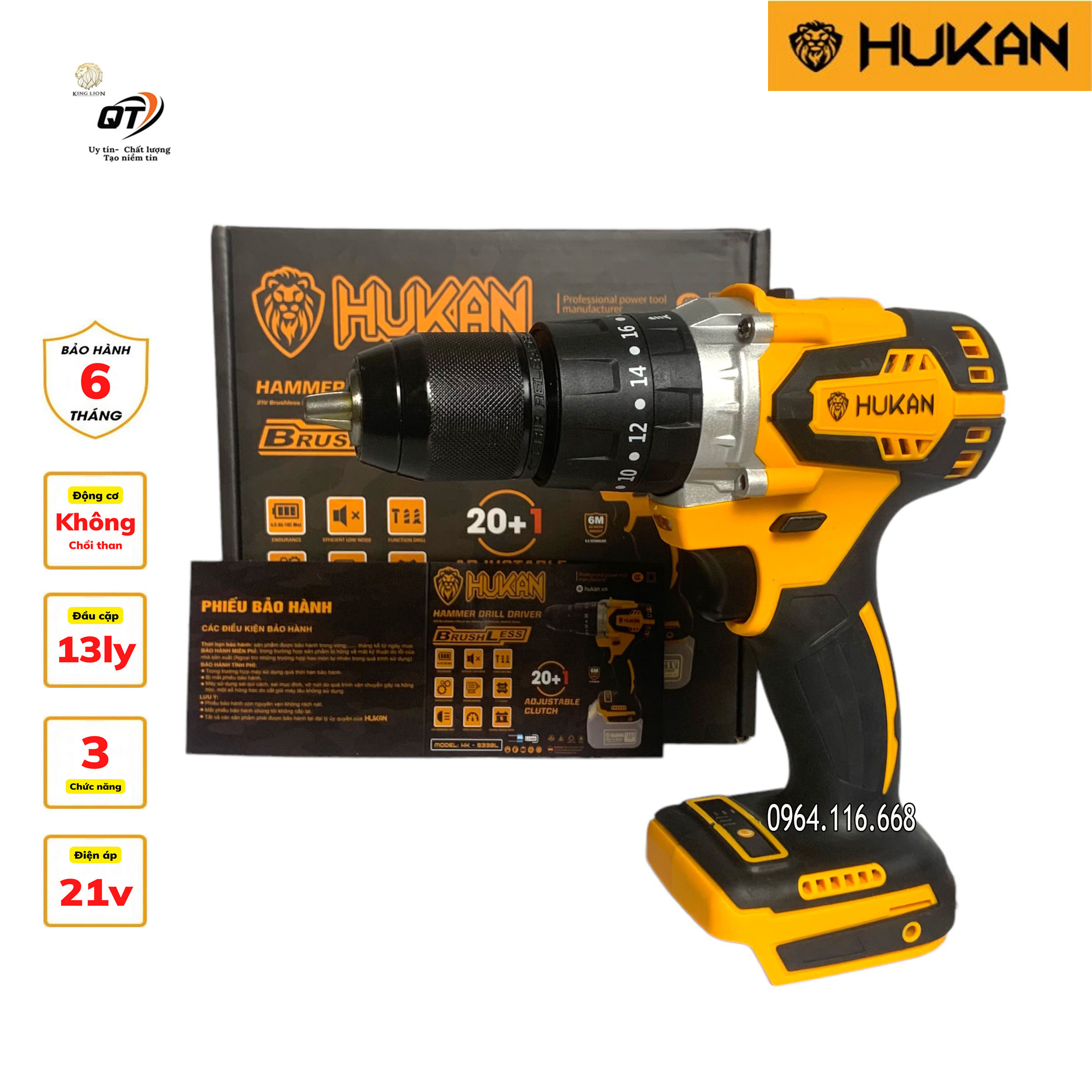 Thân máy khoan pin hukan hk-533bl không chổi than 3 chức năng