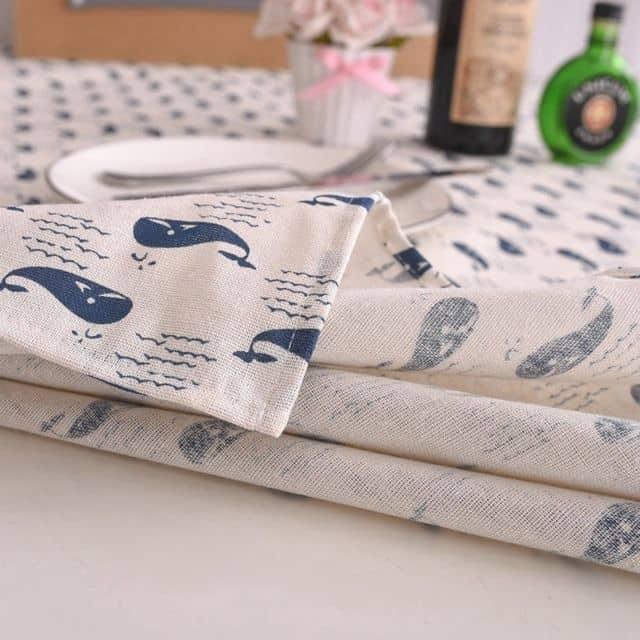 [HCM]Khăn trải bàn vải bố mẫu cá heo xanh