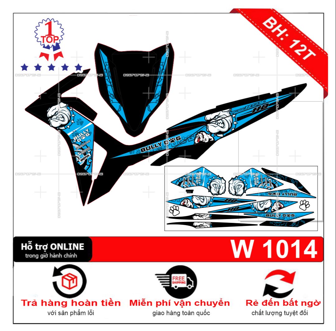 Tem rời wave RSX 2013 bull dog xanh đen