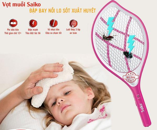 Vợt muỗi điện cao cấp Saiko MS-1704 (hồng)