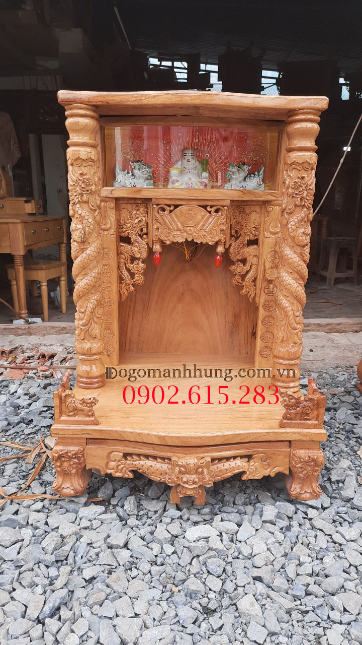 Bàn thờ ông địa thần tài, bàn thờ ông địa gỗ gõ đỏ hộp đèn 60 x 88