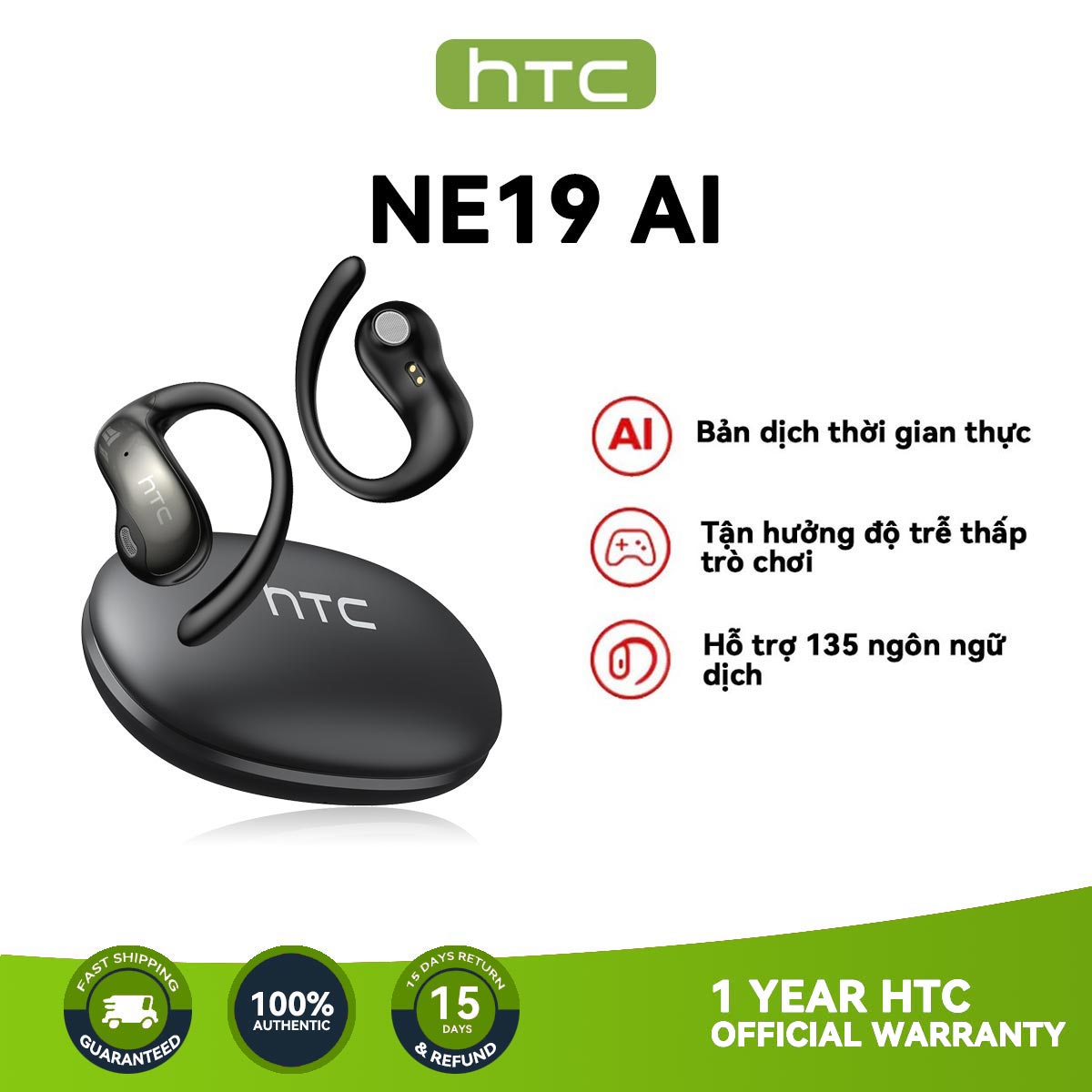 HTC NE19 Tai Nghe Phiên Dịch bluetooth 6.0 Tai nghe không dây âm thanh nổi HiFi Al Tai nghe không dây dịch