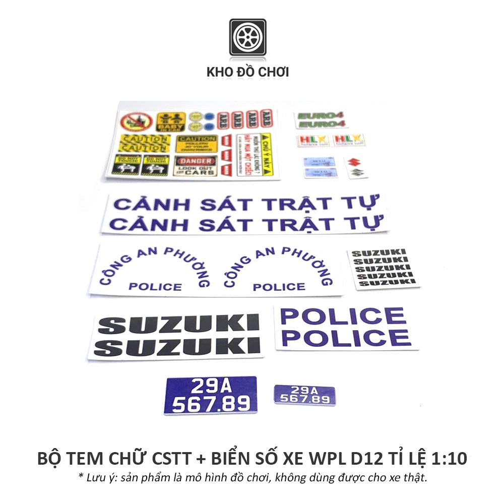 Bộ tem chữ CSTT, CSGT & biển số dán xe WPL D12 tỉ lệ 1:16, 1:10