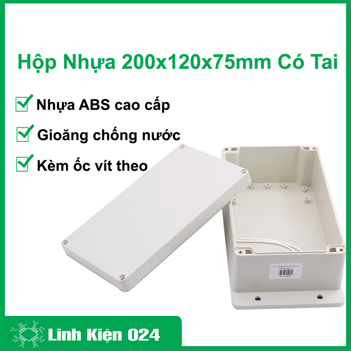 Hộp điện nhựa abs cao cấp 200x120x75mm có gioăng chống nước, có tai, đựng bảng mạch điện tử, lioa, hộp điện ngoài trời, hộp điện nổi chịu va đập tốt