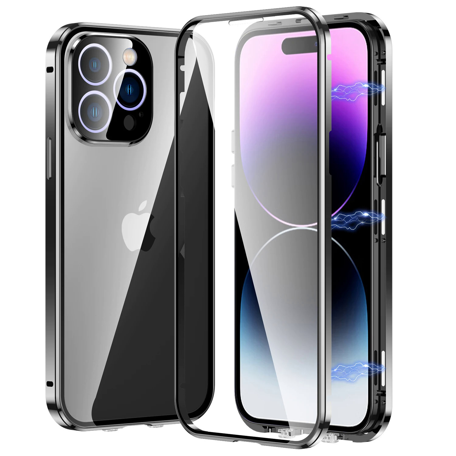 Cho iphone 15 14 13 12 pro max trường hợp điện thoại nhôm hợp kim khung từ hai mặt độ nét cao kính bảo vệ trường hợp