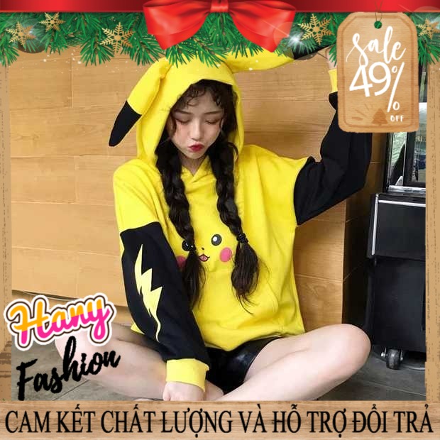 Áo Hoodie nỉ Pikachu có nón phía sau cực xinh xắn đáng yêu cho nữ - Hany Shop