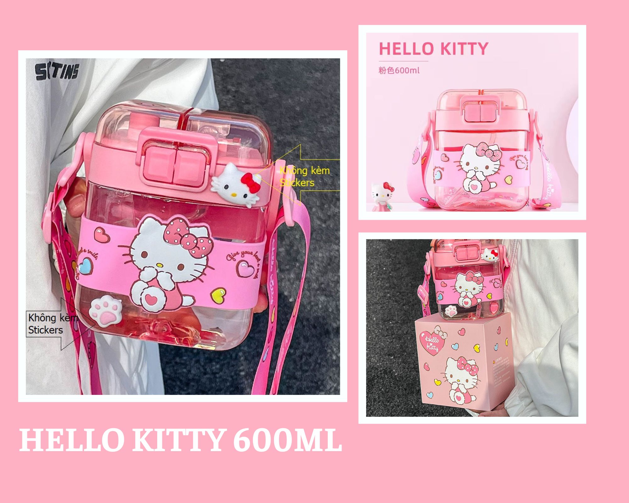 Bình Nước Dây Đeo Nhựa Tritan Kitty Cho Bé