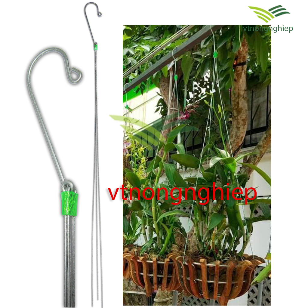 02 Móc kẽm chia 3 treo chậu hoa lan, chậu cảnh dài 1.1(m), móc kẽm dày 3.5ly, dây treo dày 2.5ly