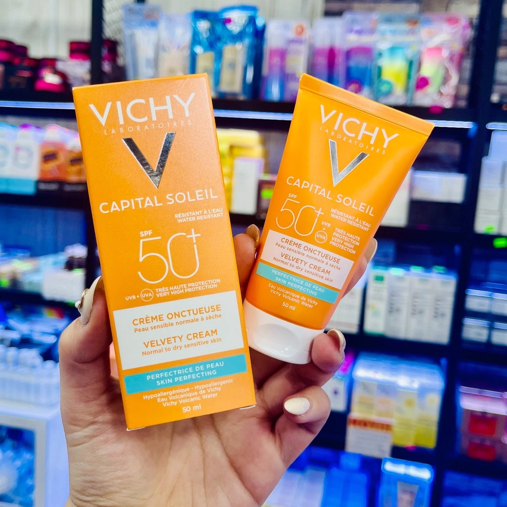 Kem chống nắng pháp vichy capital soleil dry touch face fluid / velvety cream spf50+ uvb + uva 50ml - h.e.e cosmetic