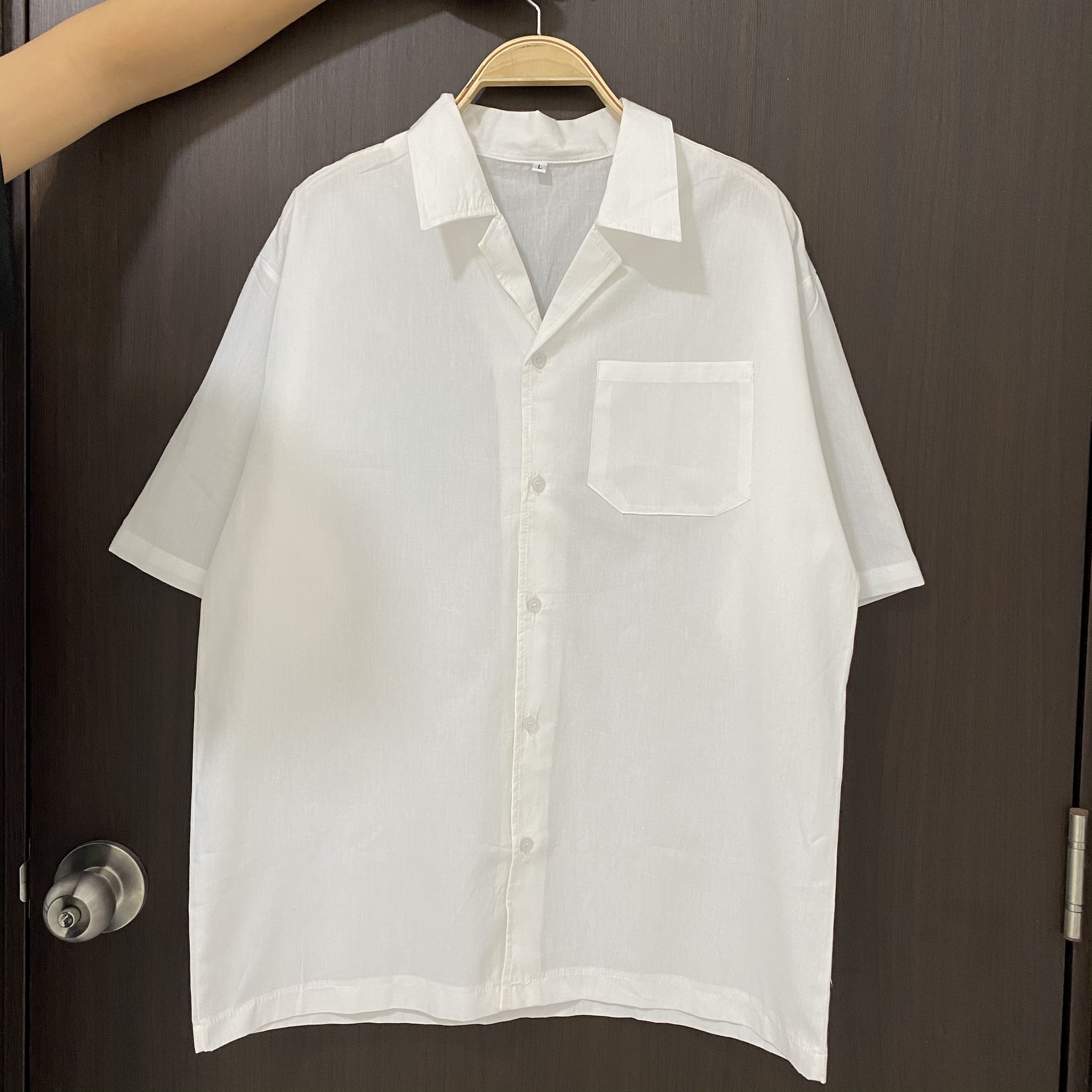 Áo Sơ Mi Cổ Vest phối túi Nam Nữ 3 màu basic chất vải thô mềm