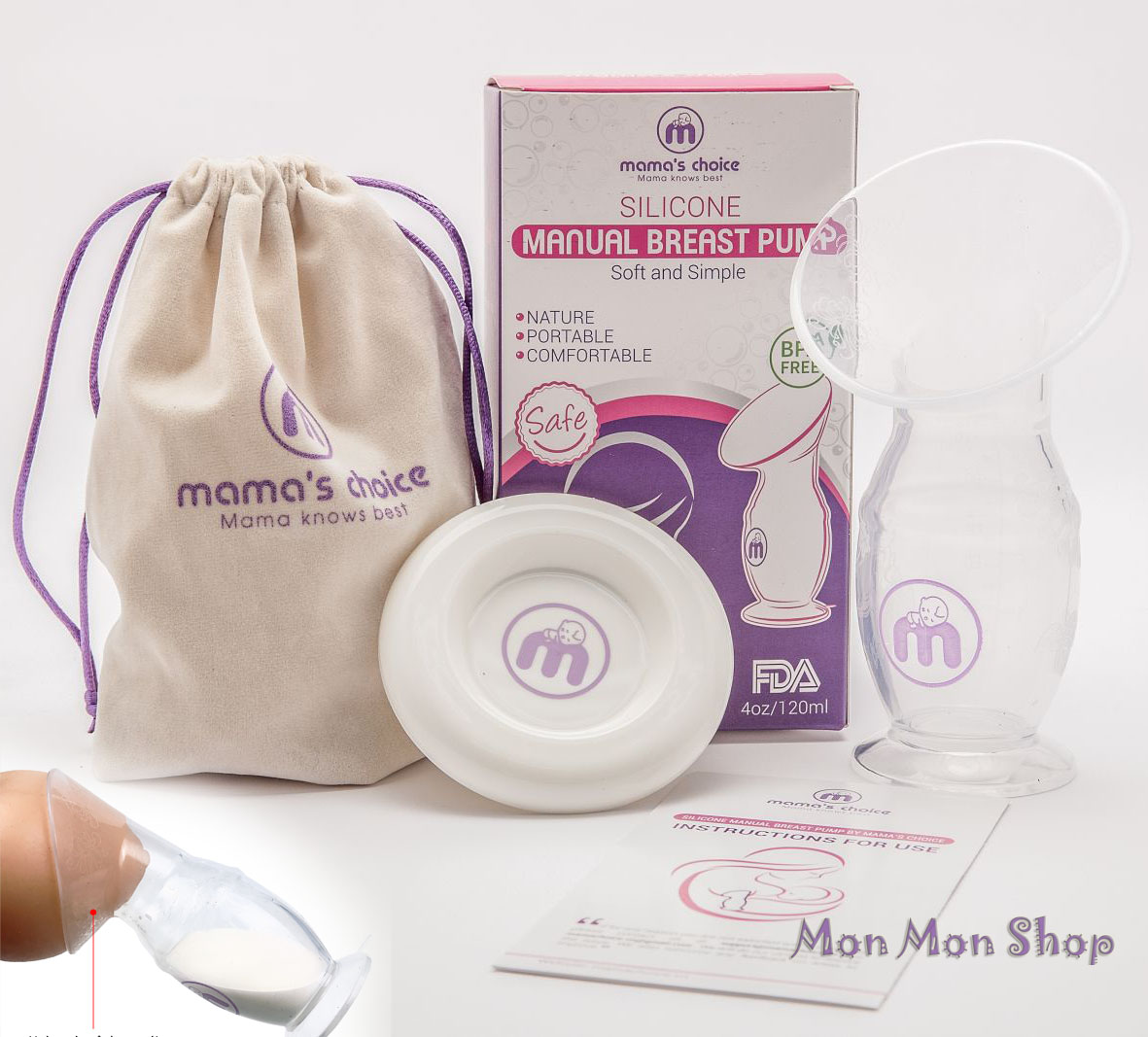 Chính hãng Cốc hứng sữa phễu hút sữa Silicone Mama s Choice tiện lợi cho mẹ