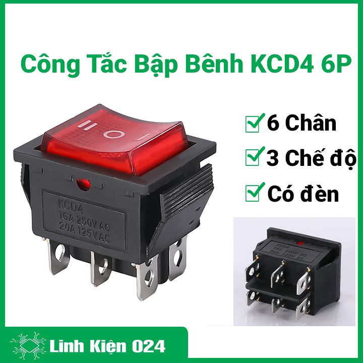 Công tắc bập bênh KCD4 6 chân 3 chế độ có đèn
