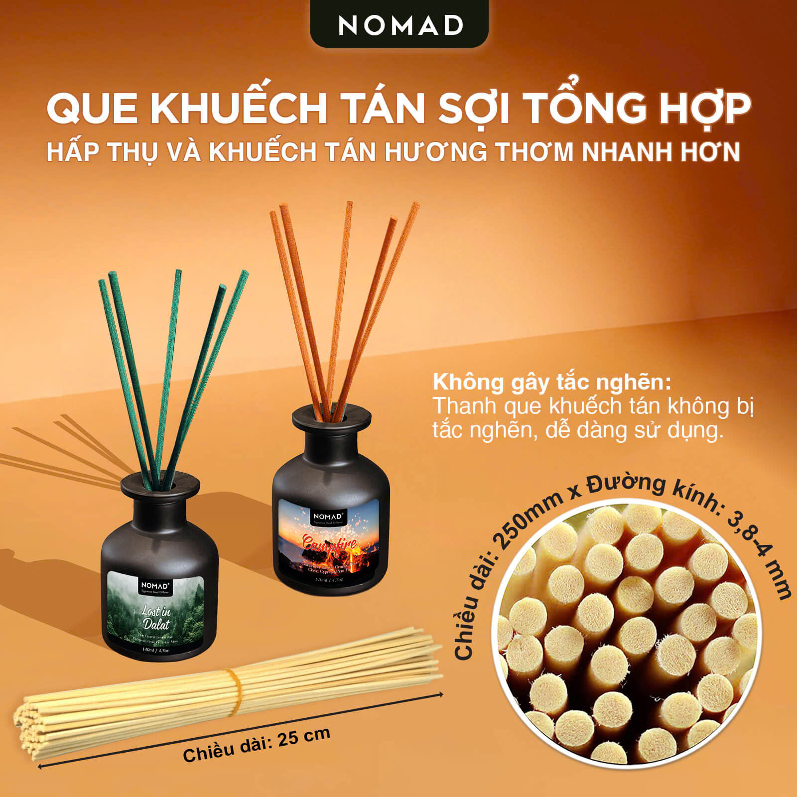 Bộ Tán Hương Que Mây Nomad Reed Diffuser 140ml - Rosa Damascena
