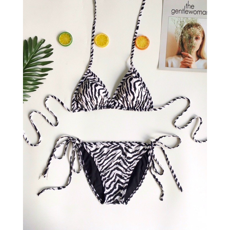 Bikini đi biển sọc ngực vằn sexy, đồ bơi tam giác sọc trắng đen gợi cảm - os045