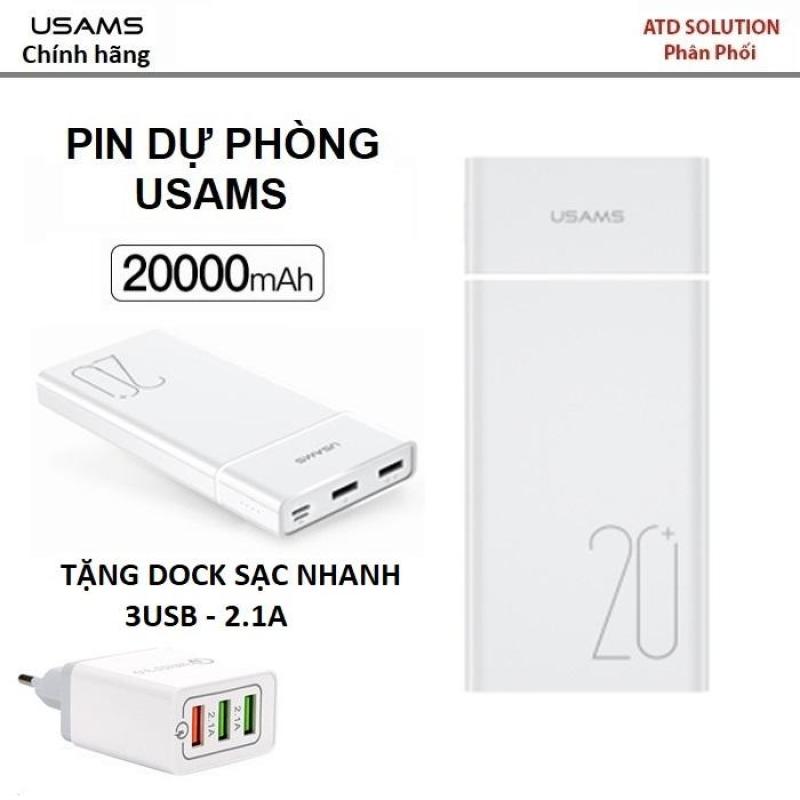 Giá USAMS Pin dự phòng 20.000 MAh - hàng hiệu chất lượng cực tốt (tặng dock sạc nhanh 3 USB-2.1A quà tặng siêu hấp dẫn)