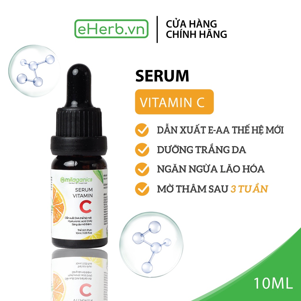 Combo 2 Serum Sáng Da Mờ Thâm MILAGANICS Dẫn Xuất EAA Thế Hệ Mới Vitamin C Brightening 10ml (Chai) - eHerb