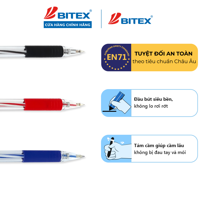 Bút bi Bitex mực xanh / đen B03 ngòi 0.5mm (1 cây)