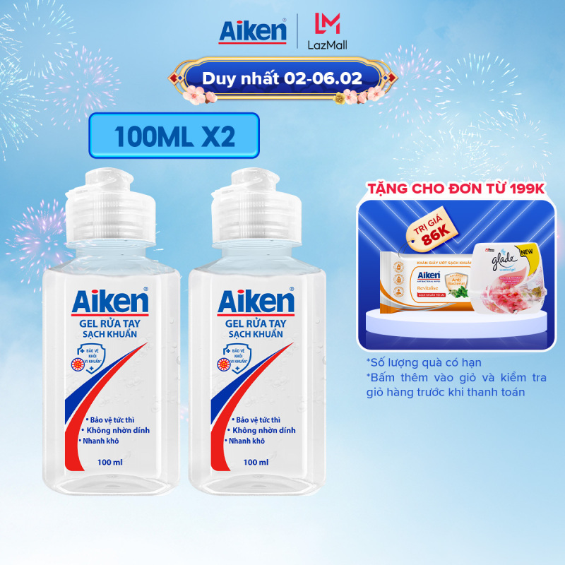 Combo 2 Gel rửa tay Sạch khuẩn Aiken 100ml/chai nhập khẩu