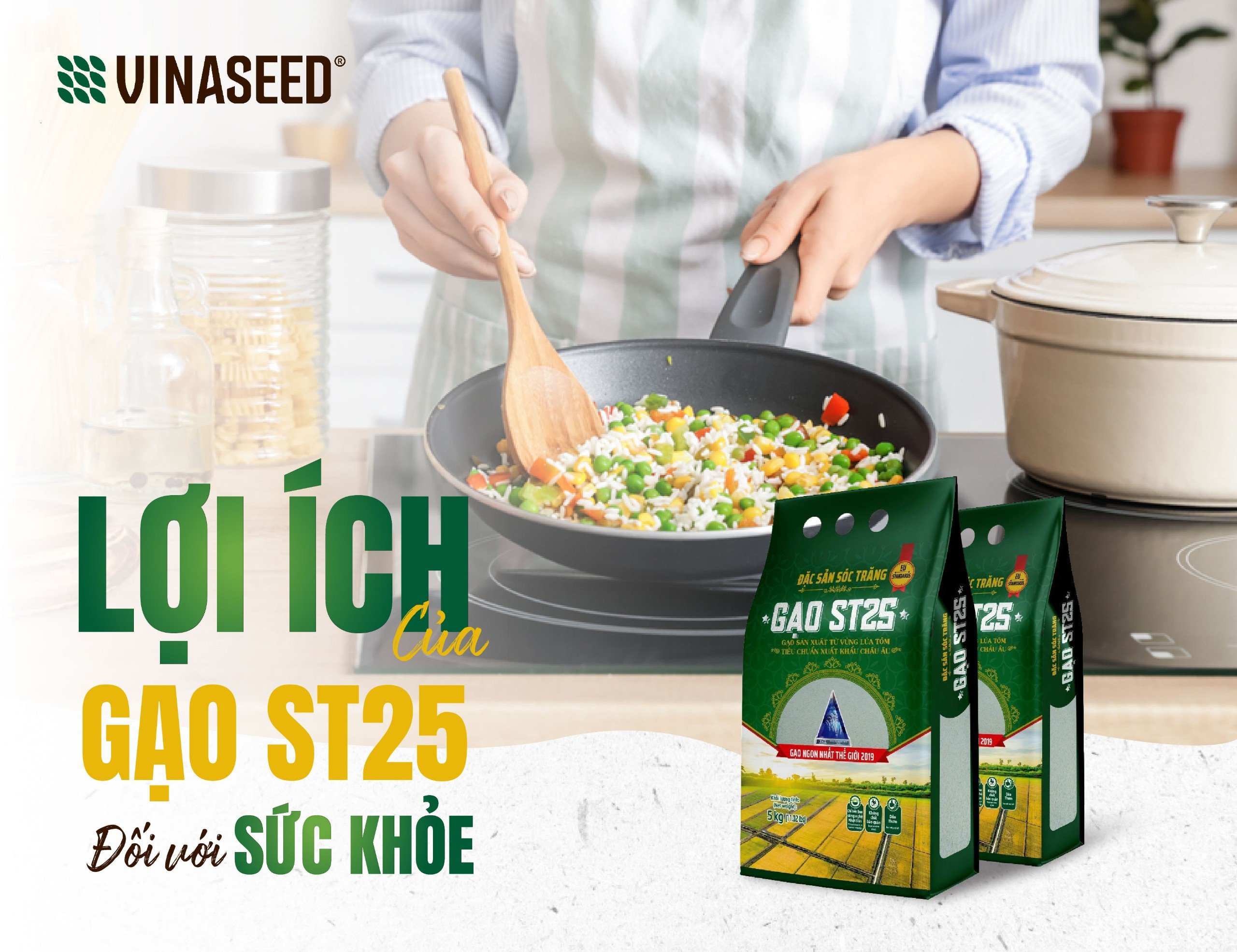 Gạo ST25 Vinaseed - gạo ngon chuẩn giống lúa ST25 (túi 5kg)