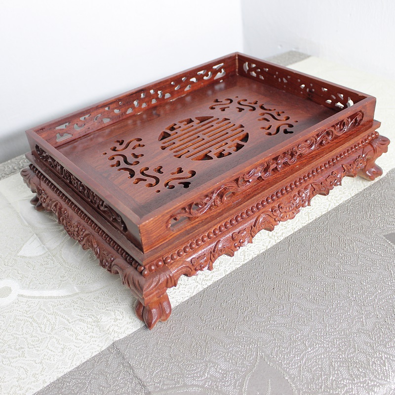 Khay trà chân quỳ gỗ Hương 38x28cm