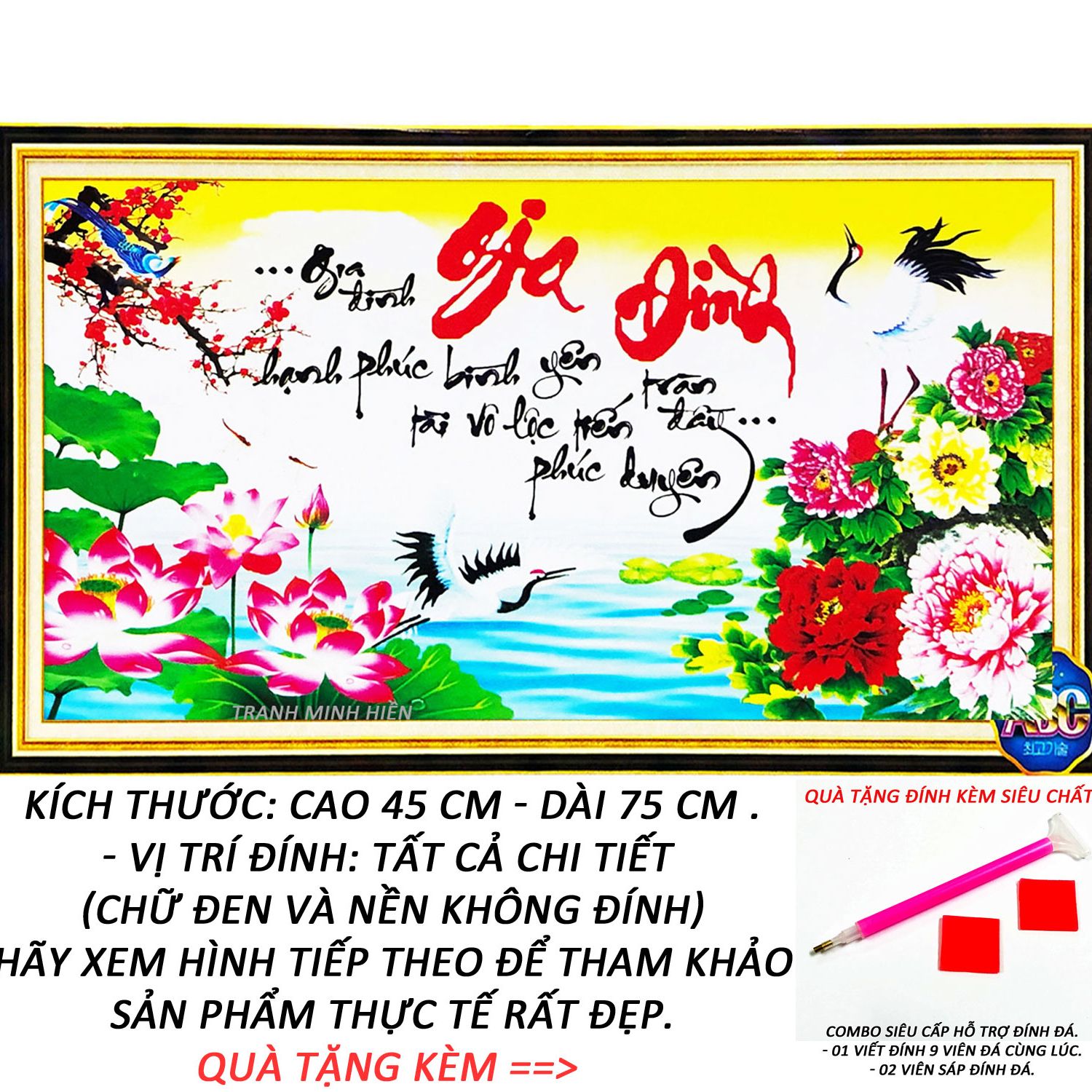 Tranh Đính Đá Gia Đình Hạnh Phúc An Vui 16 (Tặng Kèm Khung Tranh) - Tranh Minh Hiền (TỰ ĐÍNH ĐÁ)