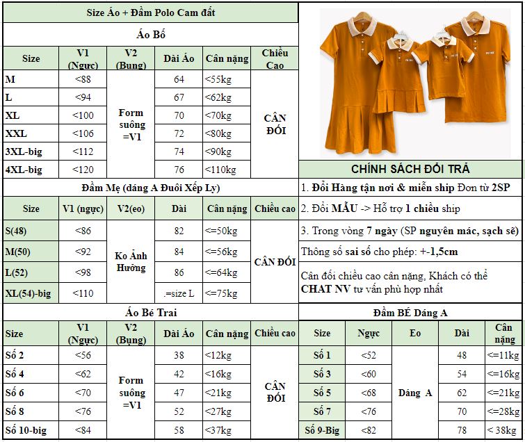 Đồng phục gia đình polo FIG TREE màu CAM ĐẤT ( hàng thiết kế đủ size + hình cận cảnh)