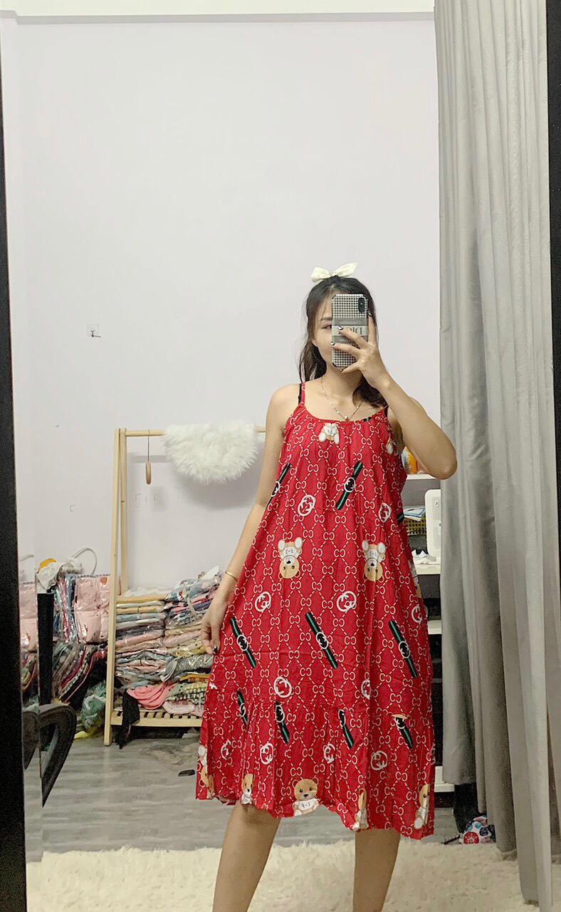 Váy ngủ bầu 2 dây chất lanh mềm mát mùa hè