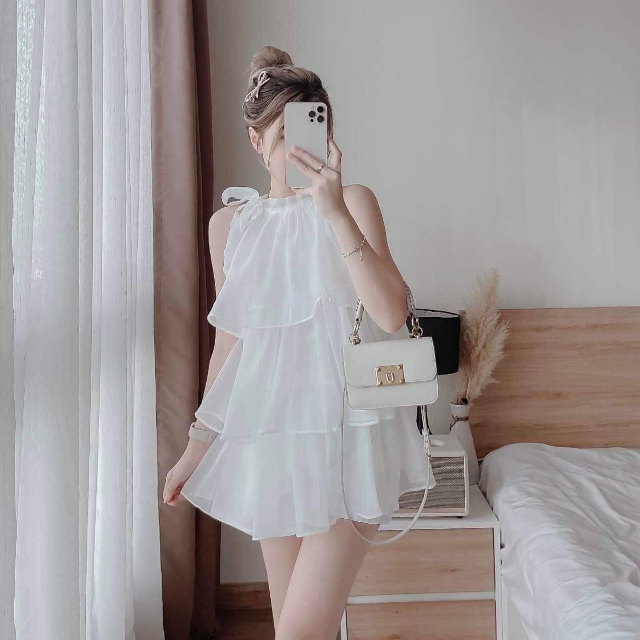 Sét Bộ Đùi Áo Cổ Yếm 3 Tầng Quần Tapta LONG Mart Màu Sắc Nhã Nhặn Thật Sự Phù Hợp Để Tới Công Sở, Đi Làm Hoặc Đi Chơi,Free Size Dưới 55kg,Phù Hợp Với Mọi Phong Cách