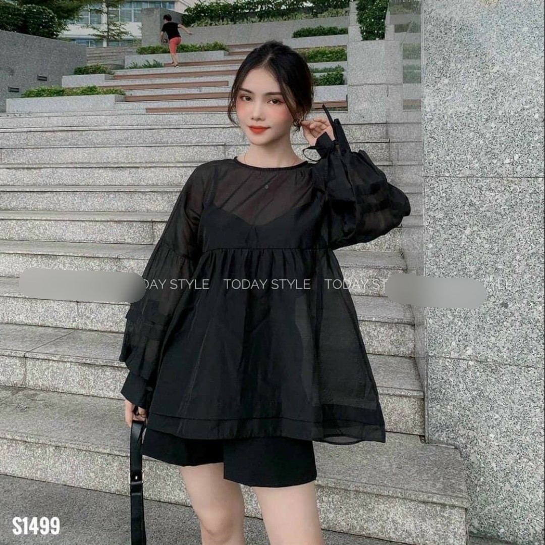 ÁO BABYDOLL VOAN KIẾNG LỤA TAY DÀI FORM RỘNG(KO KÈM LÓT)