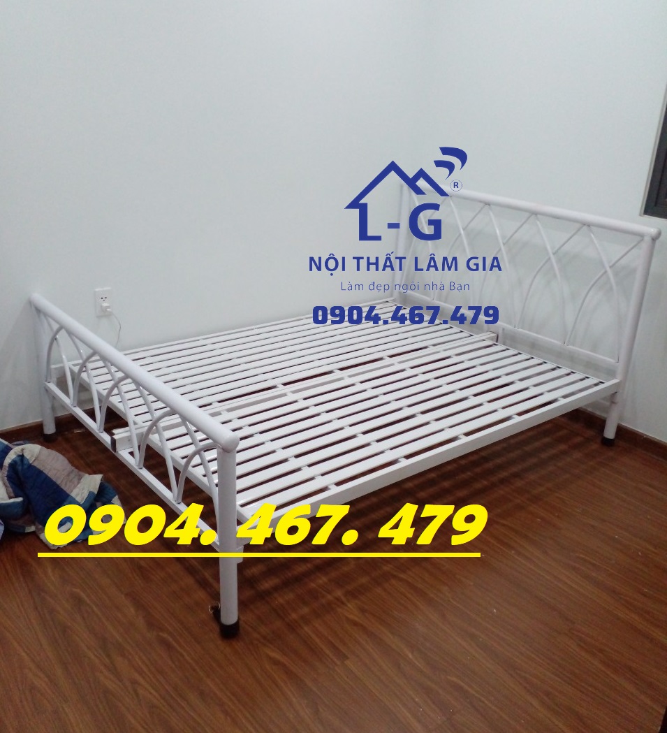 Giường sắt chữ x giá rẻ màu trắng nhám 1m2 x 2m - miễn phí ship hcm