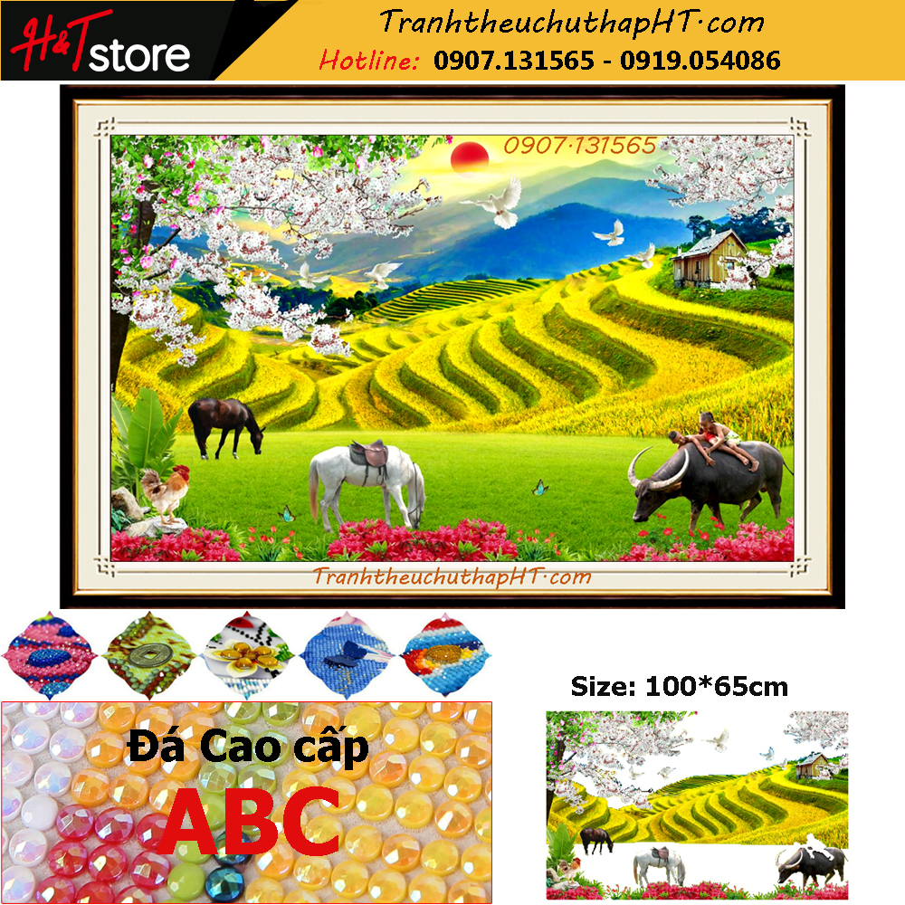 [HCM]Tranh đính đá phong cảnh làng quê ruộng bậc thang VS390, VS135 - tự đính