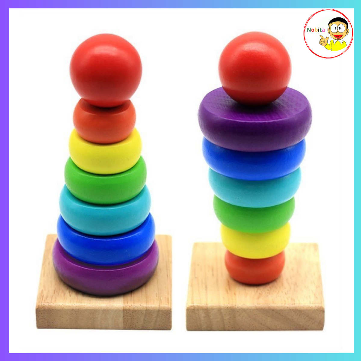 Đồ chơi tháp cầu vồng gỗ size nhỏ cho bé - tháp chồng mini 7 màu