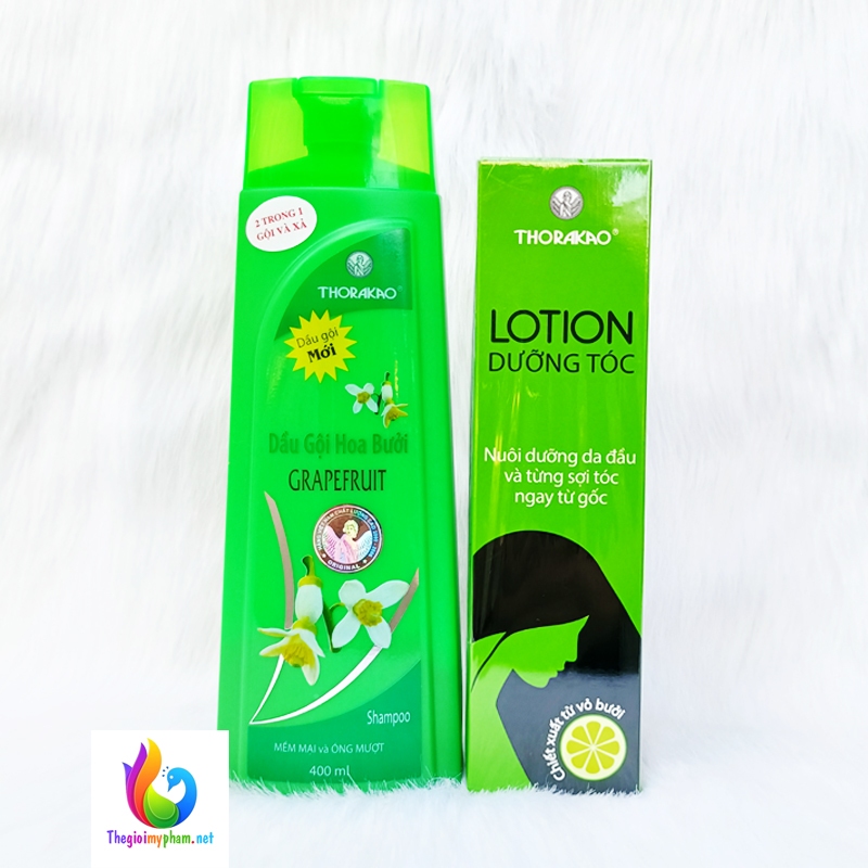 Combo Dầu Gội Hoa Bưởi Ngăn Rụng Tóc 400ml + Tinh Dầu Bưởi Kích Thích Mọc Tóc Thorakao 150ml