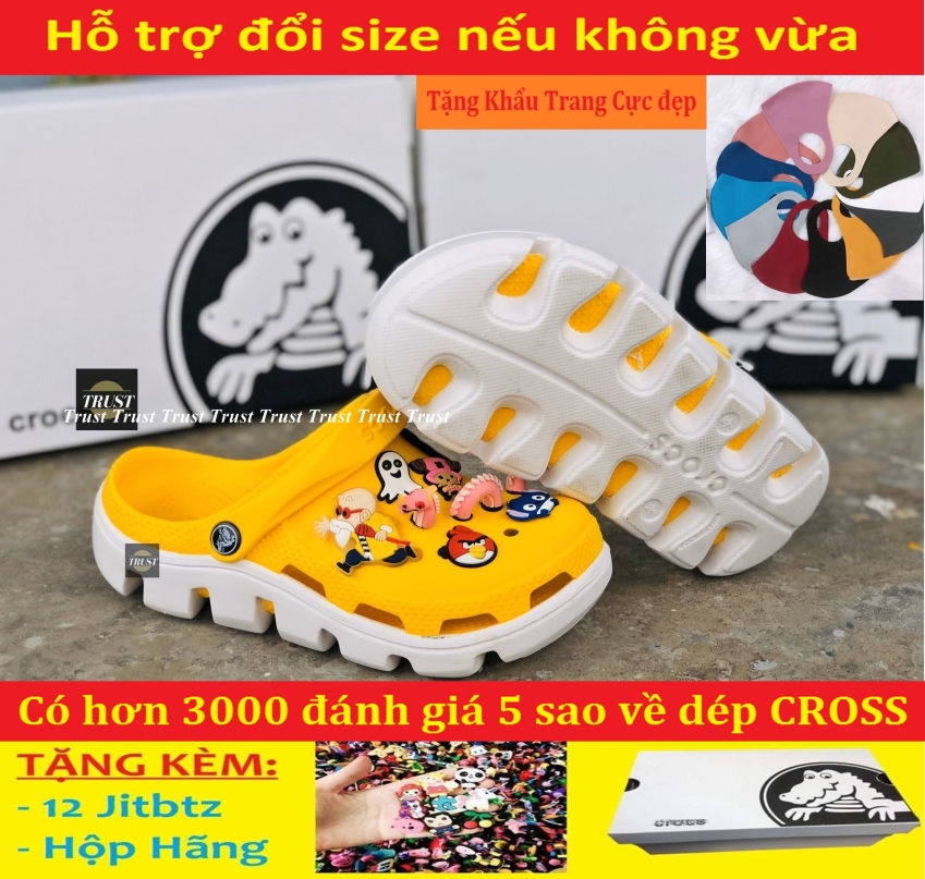 Dép sục Crocs duet quai ngang nam và nữ màu vàng đế trắng, cá tính siêu nhẹ đi mưa đi nắng thoải mái chống trơn trượt, có nhiều lỗ thoát hơi thông thoáng, tặng kèm 12 jitbitz và hộp hãng - có hình thật và video tự quay giá rẻ