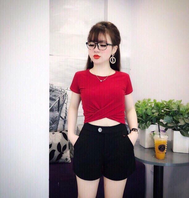 Áo croptop xoắn eo sang chảnh size 55kg, Áo thun xoắn eo chất đẹp, áo croptop nữ xoắn eo